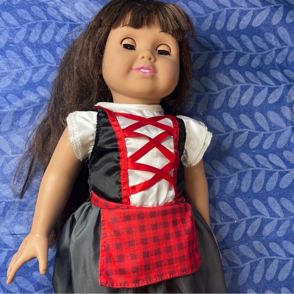 1996 18” Fibre-Craft Doll Brown Hair Brown Eyes Fancy Dress Pink Lipstick